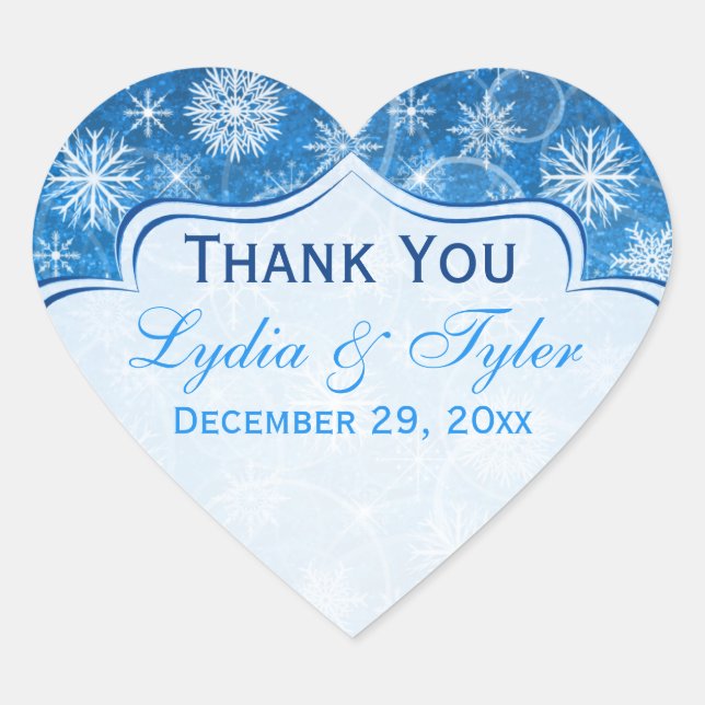 Blue and White Snowflake Wedding Favour Sticker (Front)