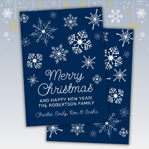 Blue and White Snowflakes Christmas Holiday Card