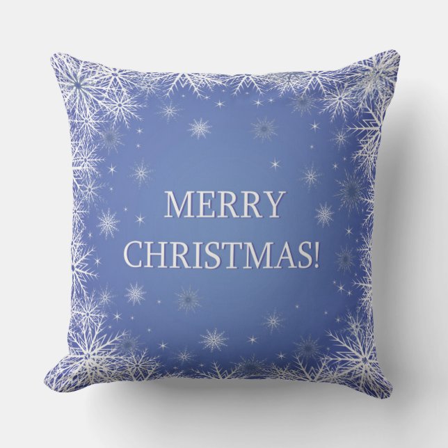 Blue and White Snowflakes Christmas Pillow (Front)