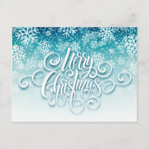 Blue and White Snowflakes Merry Christmas Holiday Postcard