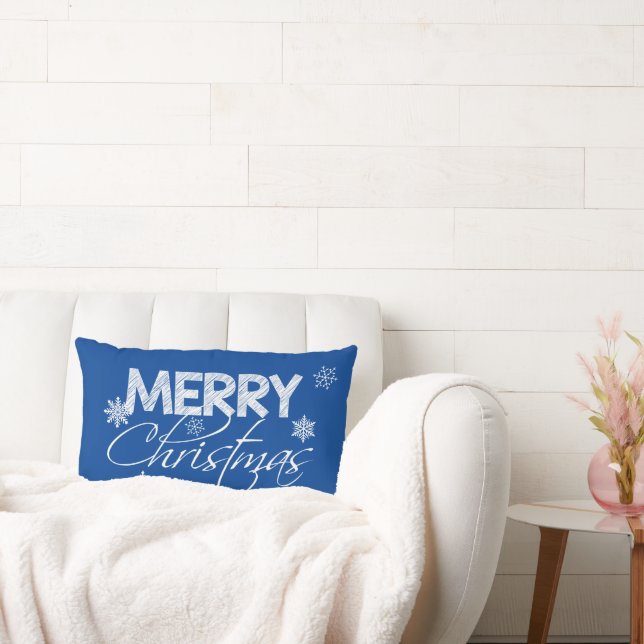 Blue and White Snowflakes | Merry Christmas Lumbar Cushion (Couch)