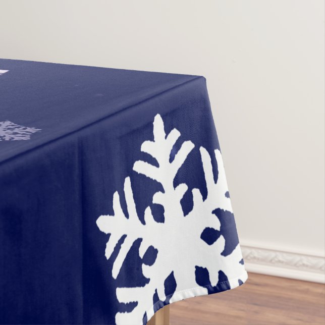 Blue and White Snowflakes On Dark Blue Ground Tablecloth (In Situ)