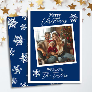 Blue and White Snowflakes Photo Christmas  Holiday Card