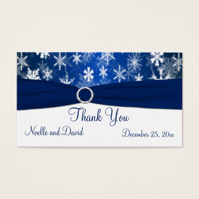 Blue and White Snowflakes Wedding Favour Tag (Front)