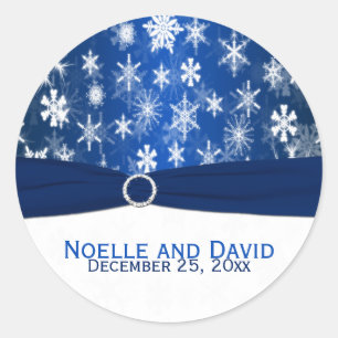 Blue and White Snowflakes Wedding Sticker