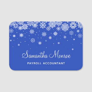 Blue and White Snowflakes Winter Holiday Name Tag