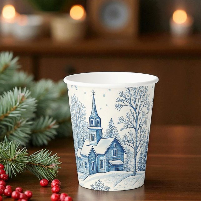 Blue and White Snowy Landscape Christmas Design Paper Cups (Creator Uploaded)