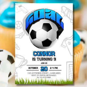 Blue and White Soccer Ball Birthday Party  Invitation
