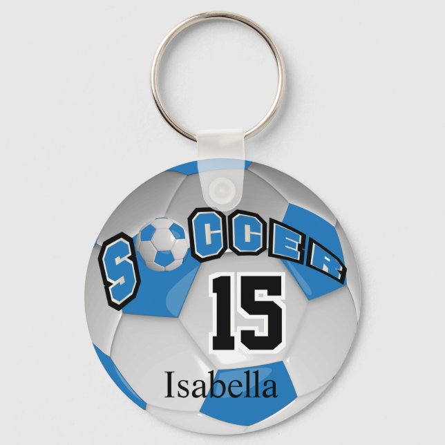 Blue and White  Soccer Ball Key Ring (Front)