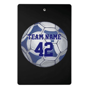 Blue and White Soccer Ball with name Mini Clipboard