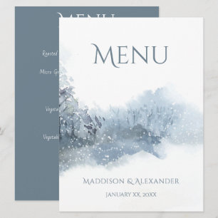 Blue and White Soft Watercolor Wedding Menu