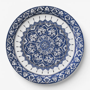 Blue and White Spanish Ceramic Style Paper Plate