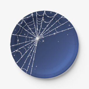 Blue and White Sparkling Diamond Spider Web Paper Plate