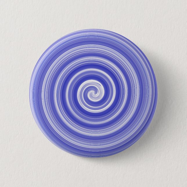 Blue and white spiral pattern 6 cm round badge (Front)