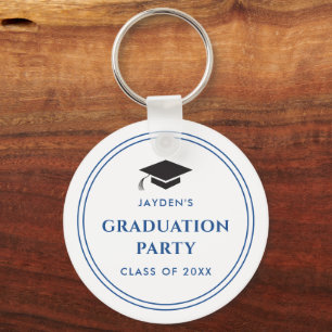 Blue and White Sporty Graduation Party Key Ring