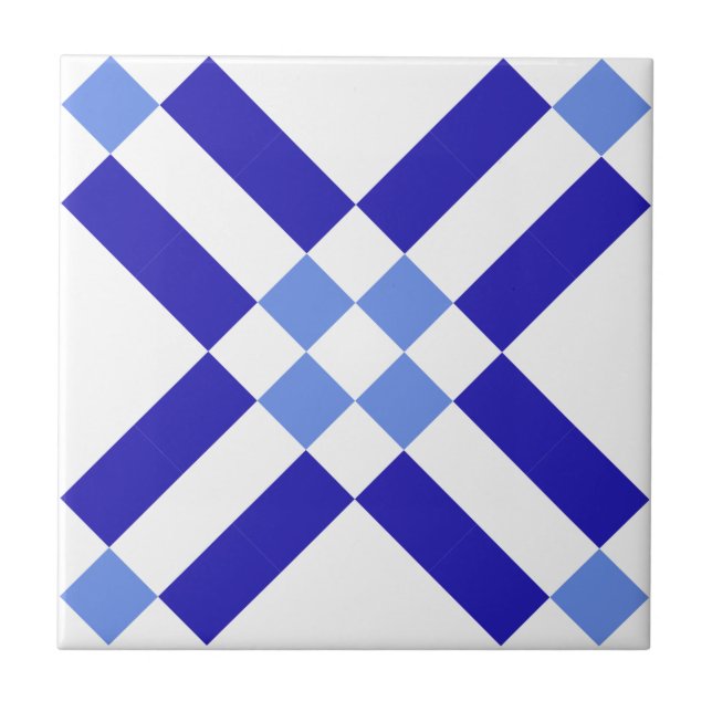 Blue and White Square Classic Pattern Ceramic Tile (Front)