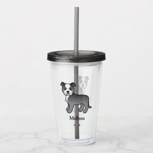Blue And White Staffie Cute Cartoon Dog & Name Acrylic Tumbler
