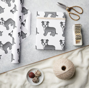 Blue And White Staffie Cute Cartoon Dog Pattern Wrapping Paper