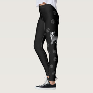 Blue And White Staffie Cute Cartoon Dog & Paws Leggings