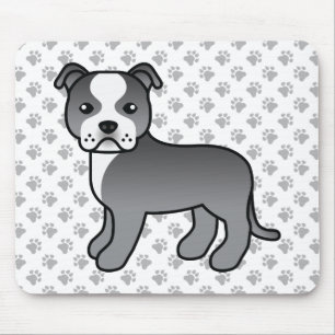 Blue And White Staffie Cute Cartoon Dog & Paws Mouse Pad