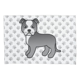 Blue And White Staffie Cute Cartoon Dog & Paws Pillowcase