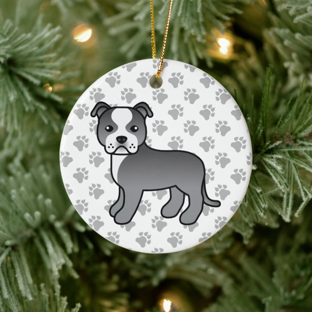 Blue And White Staffordshire Bull Terrier Dog Ceramic Tree Decoration (Tree)