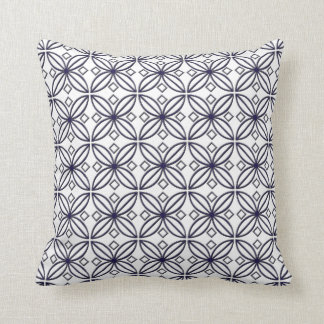 Blue and White Star Flower Design Throw Pillow