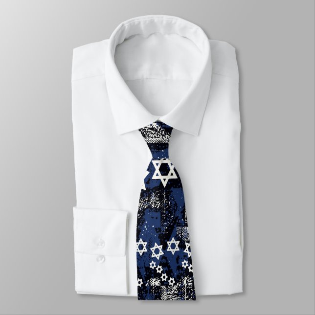 Blue And White Star Of David Pattern Tie (Tied)