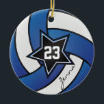 Blue and White Star Volleyball 2 Ceramic Tree Decoration<br><div class="desc">Volleyball Christmas Ornament ready for you to personalise. ⭐This Product is 100% Customisable. *****Click on CUSTOMIZE BUTTON to add, delete, move, resize, changed around, rotate, etc... any of the graphics or text or use the fill in boxes. ⭐99% of my designs in my store are done in layers. This makes...</div>