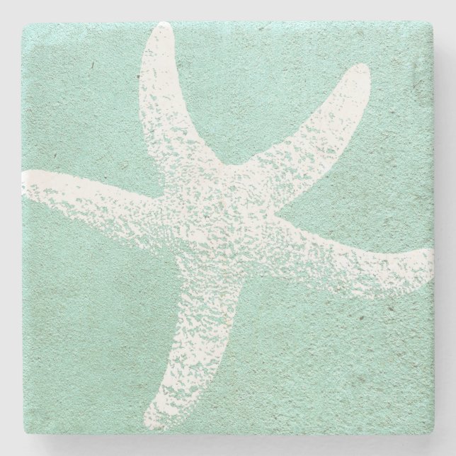 Blue and White Starfish Coaster (Front)