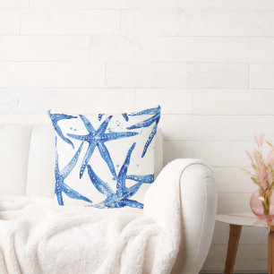 Blue and White Starfish Design Pillow