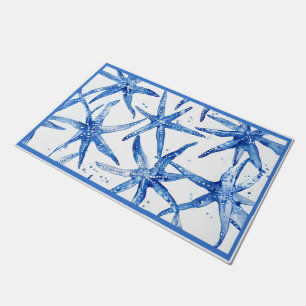 Blue and White Starfish Doormat