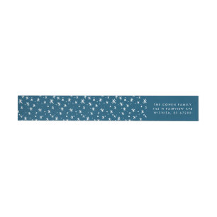 Blue and White Stars Holiday Return Address Wrap Around Label