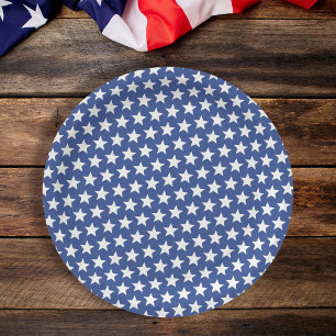 Blue and White Stars Summer Party Paper Plate