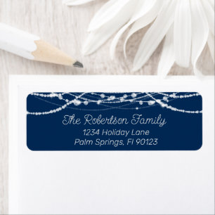 Blue and White String Lights Return Address