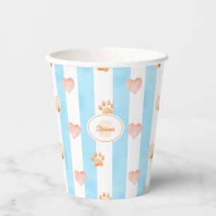 Blue and White Stripe - Hearts,, Paw Print, Shell Paper Cups