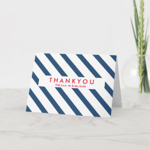 Blue and White Stripe Modern Thank You Card