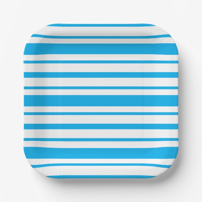 Blue and White Stripe Pattern Paper Plate (Front)