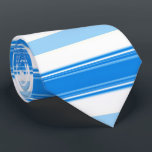 Blue and White Stripe Tie<br><div class="desc">This tie features a horizontal medium blue,  light blue,  and white striped design.</div>