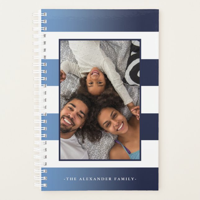 Blue and White Stripe Two Photo Planner (Front)