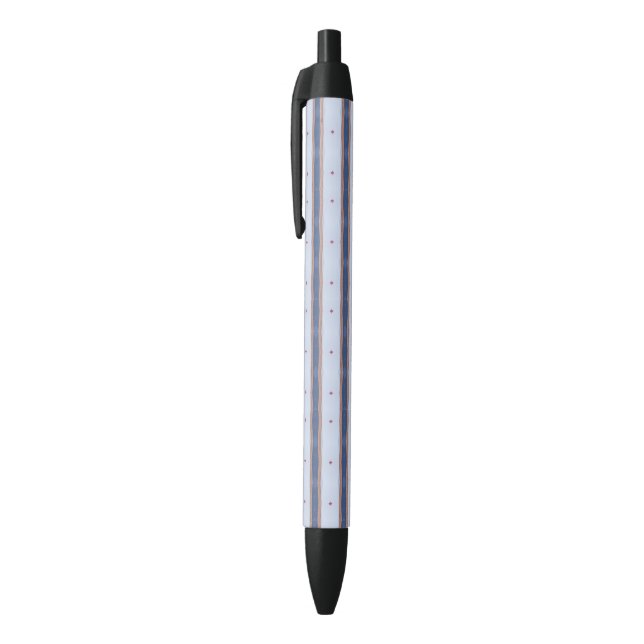 Blue and White Striped Design Black Ink Pen (Top (Vertical))