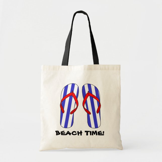 Blue and White Striped Flip Flops Art Tote Bag (Front)