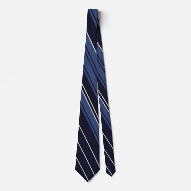 Blue and White Striped Fractal Art Pattern Tie (Front)