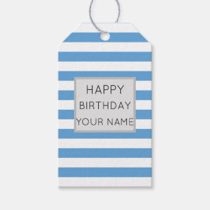 Blue And White Striped Happy Birthday Gift Tags
