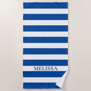 Blue And White Striped Name Cabana Stripe   Beach Towel