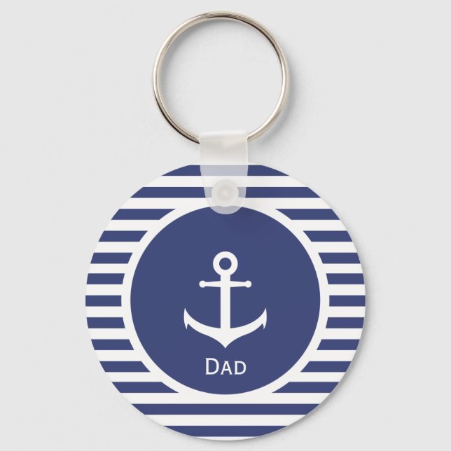 Blue and White Striped Nautical Dad Key Ring (Front)