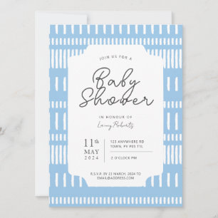 Blue and White Striped Paint Stroke Baby Shower Invitation