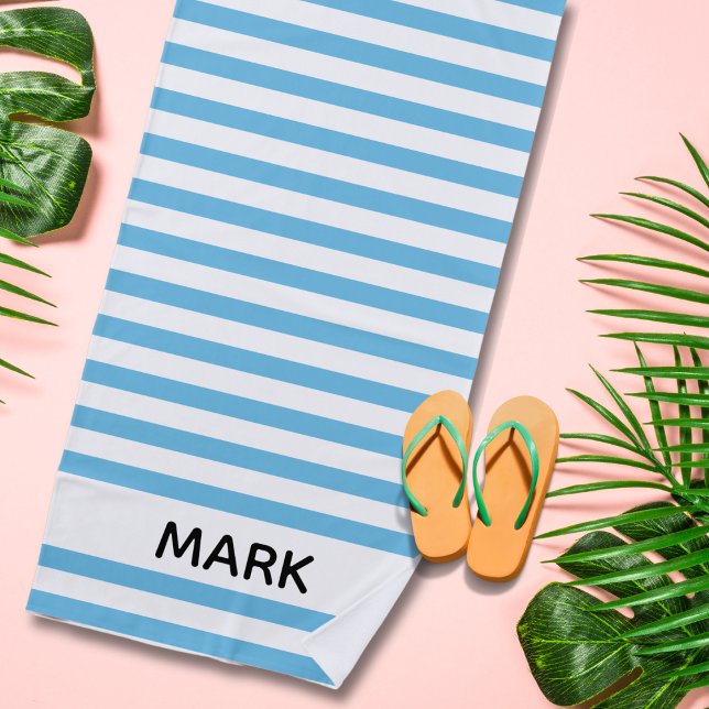 Blue And White Striped  Personalised Beach Towel (Creator Uploaded)