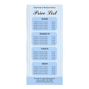 Blue and White Striped Salon Price List Card