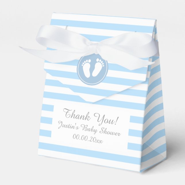 Blue and white stripes baby shower party favour bo box (Front Side)